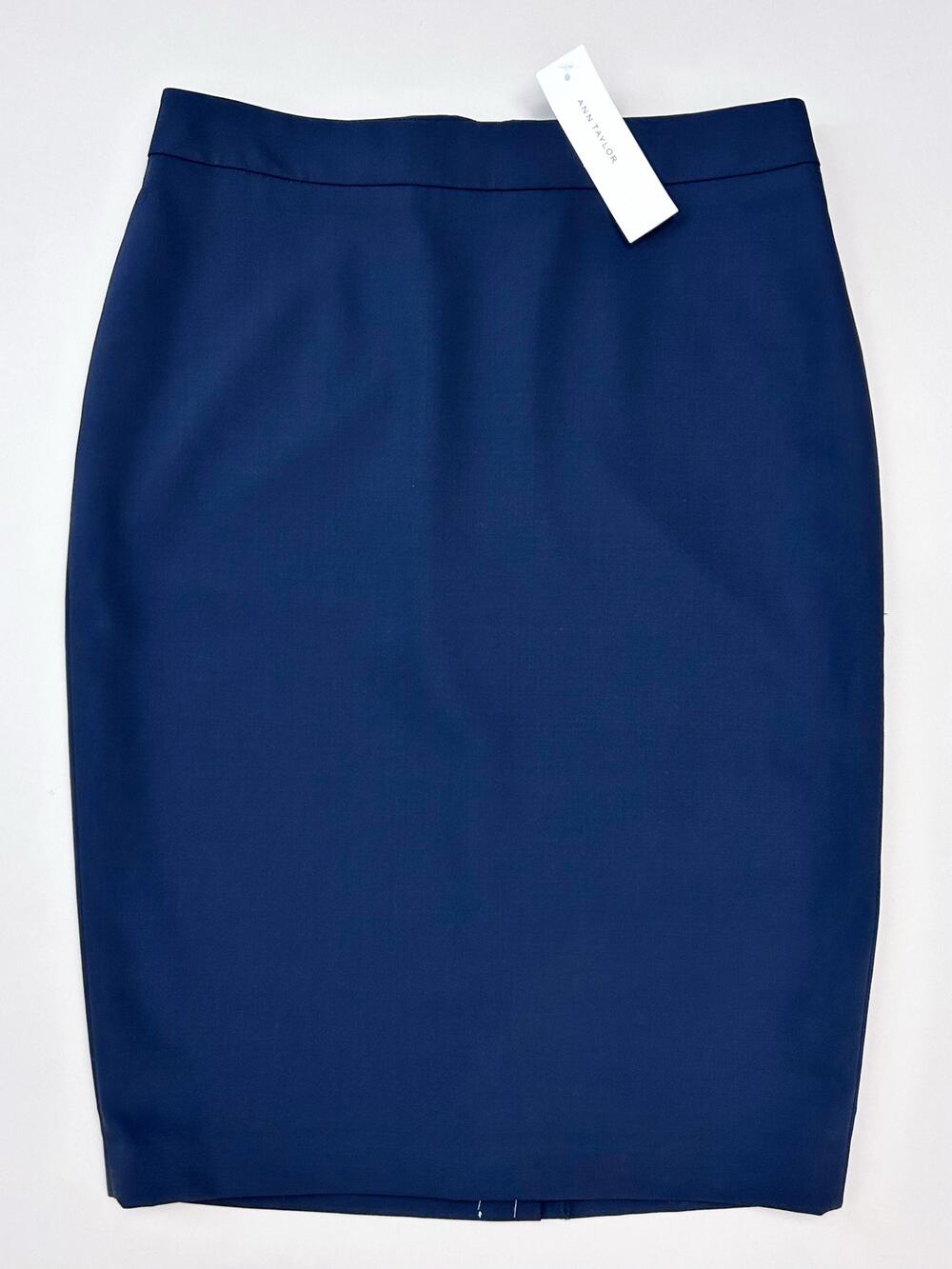 Ann Taylor SIZE 2 Navy Blue Wool Blend Stretch Knee Length Pencil Skirt NWT